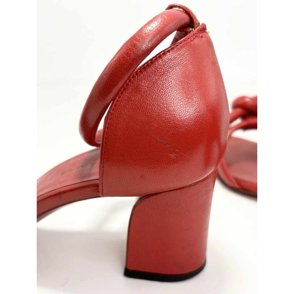 Balenciaga Red Block Heels w/ Knot Detail Silver Accents Sandal Sz EU 36.5 6.5 - Picture 9 of 13